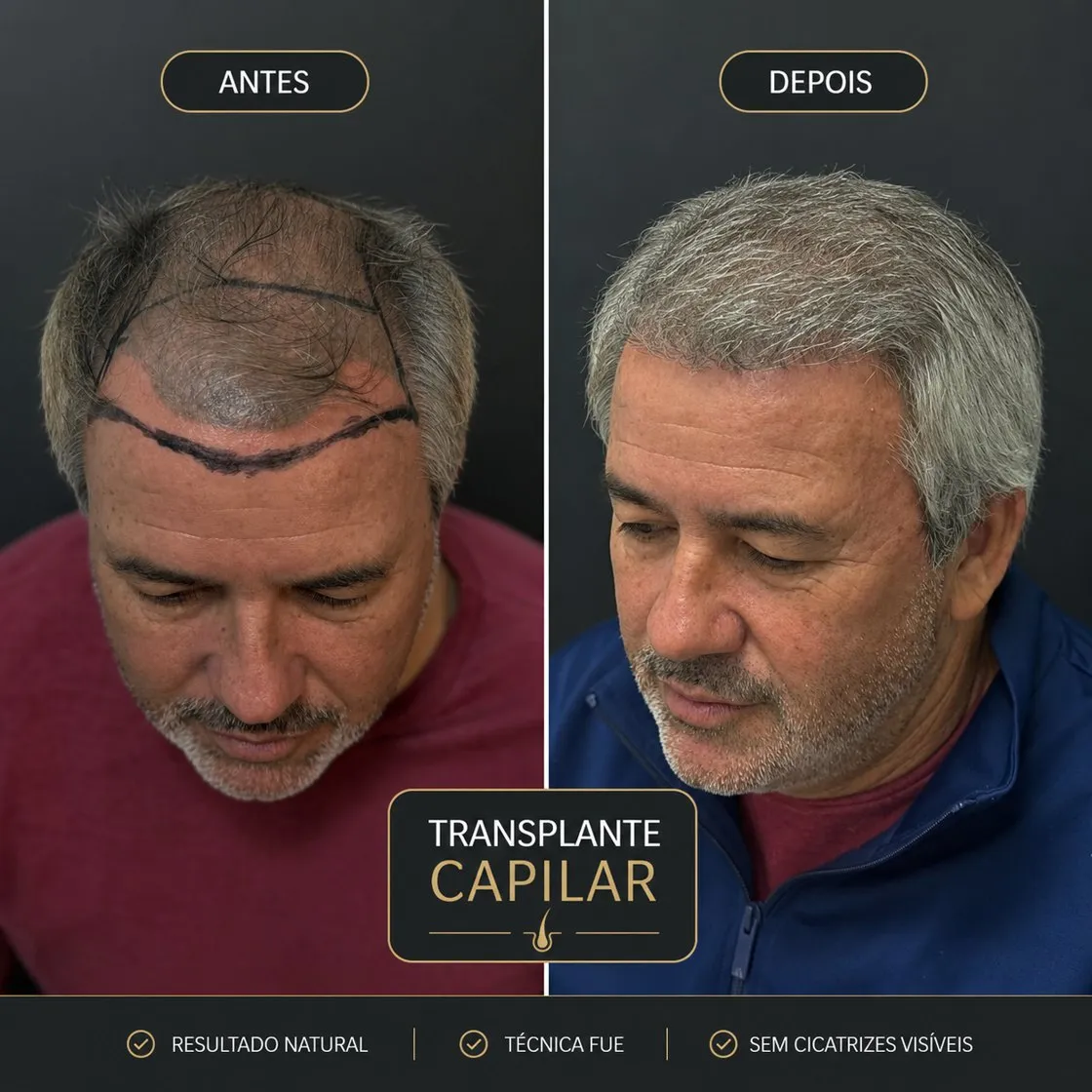 Transplante capilar: foto de antes e depois de paciente real da Clínica Charmant (1)